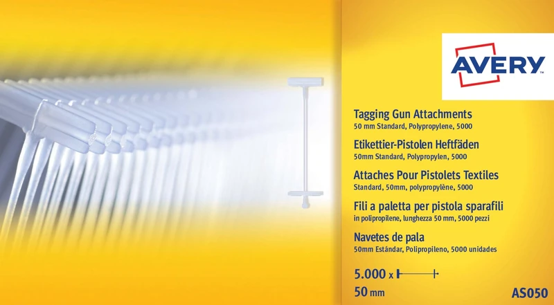 AVERY Tagging Gun Tag Attachments 5000 Tags for Tagging Guns, Compatible with Avery TGS001, 40 mm Length. Ideal for Pricing Needs, AS040 Standard Tagging Gun attachments