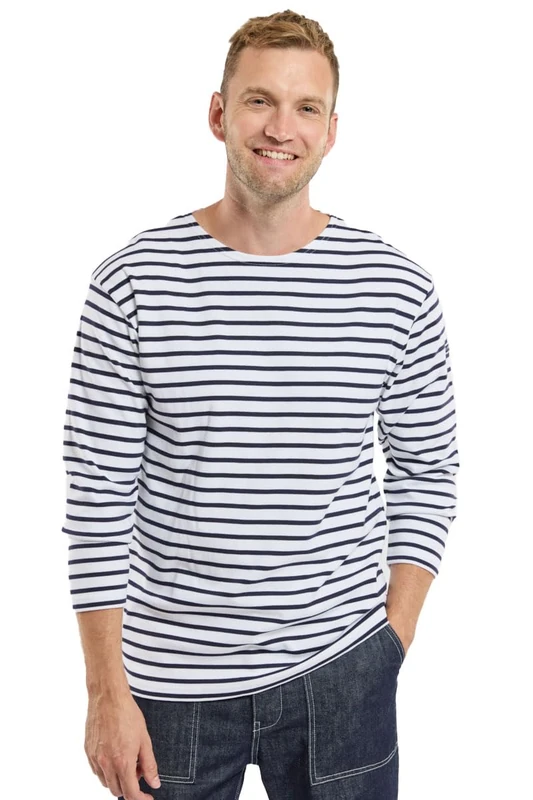 Armor Lux Men's 1525 Striped Long Sleeve T-Shirt, Blanc (400 Blanc/Navire), Large (Manufacturer size: 4)