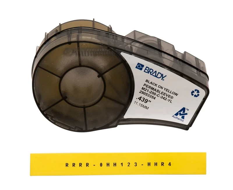 Brady PermaSleeve Heat-Shrink Polyolefin Label Tape for Label Printers M210 & M211 - Electrical Labelling, Wire and Cable Labelling - Black on Yellow (11.15 mm x 2.10 m) - M21-250-C-342-YL