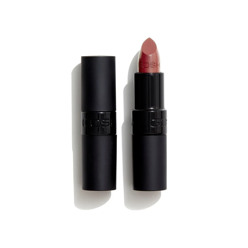 GOSH Velvet touch lipstick with extra colour pigments for an intense and long-lasting result, reflective particles for the glossy look, vitamin E for nourished lips, 122 nougat