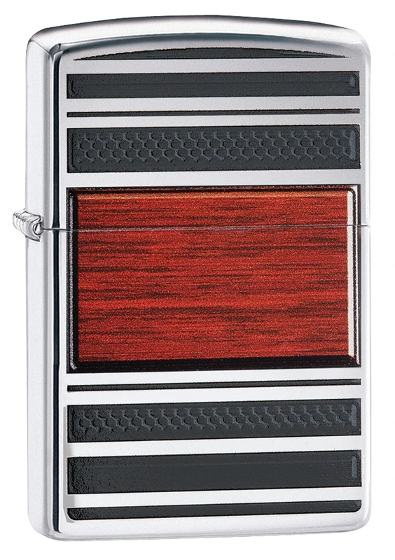Zippo Windproof Lighter - Steel & Wood - High Polish Chrome, Lustre - Refillable, Lifetime Use - Adjustable Flame - Gift Box - Metal Construction - Made in USA