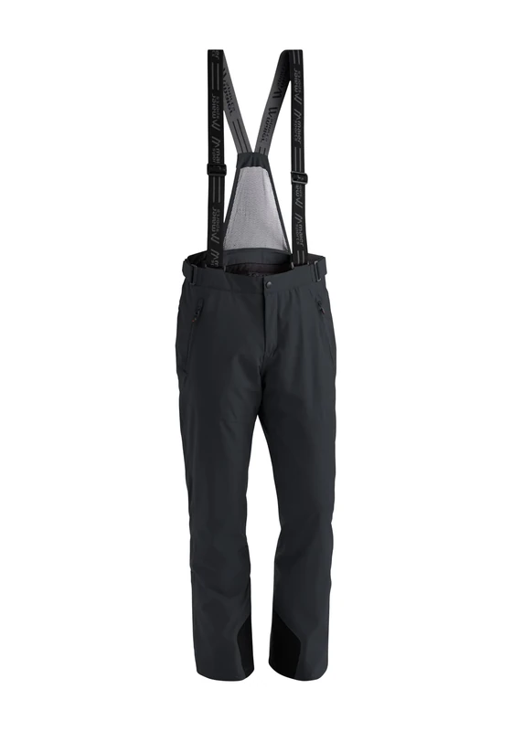 maier sports men's Anton 2 ski trousers, snow pants with suspenders, waterproof and windproof Black