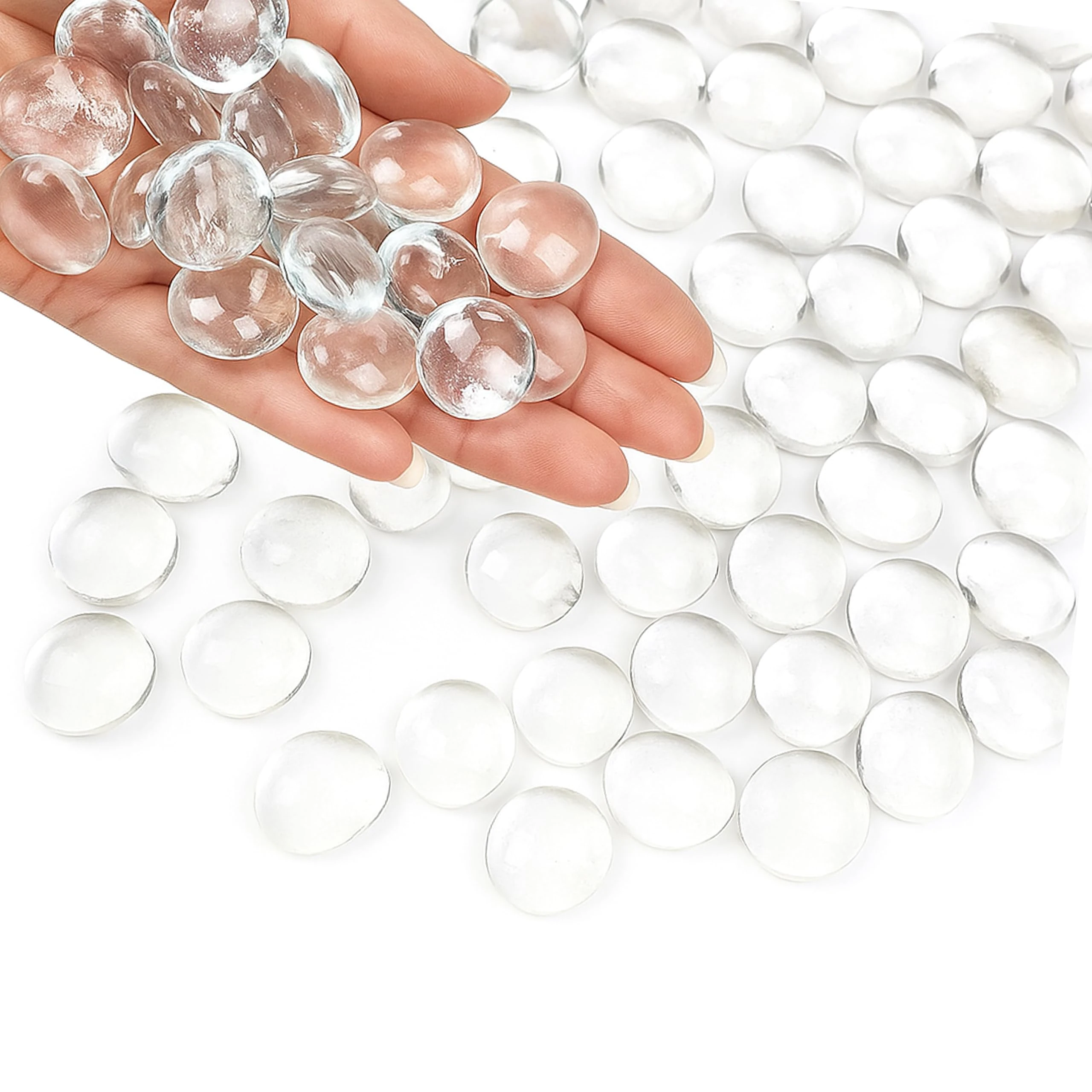 ARSUK Glass Pebbles Decorative Stones Beads Nuggets Gems Mosaic Tiles for Vases Craft Garden Bowls Fish Tank (70-80 Clear Pebbles)