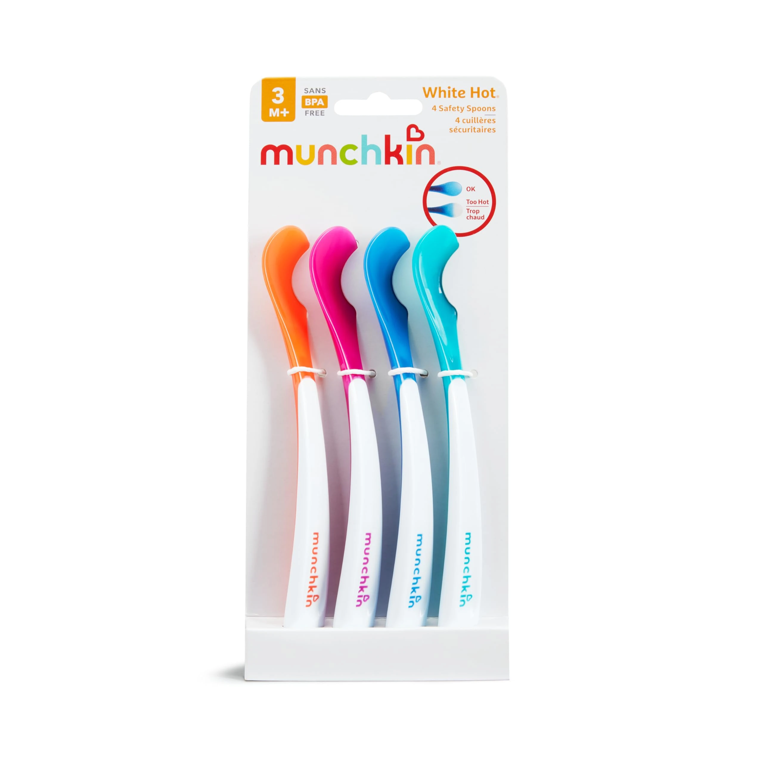 Munchkin White Hot Toddler & Baby Spoons | Baby Weaning Set with Colour Changing Heat Alert| Plastic Cutlery| BPA Free| Feeding Spoons for Babies | 4 Pack