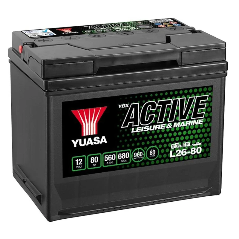 Yuasa L26-80 12V 80Ah 560CCA Maintenance Free High Performance Leisure & Marine Battery