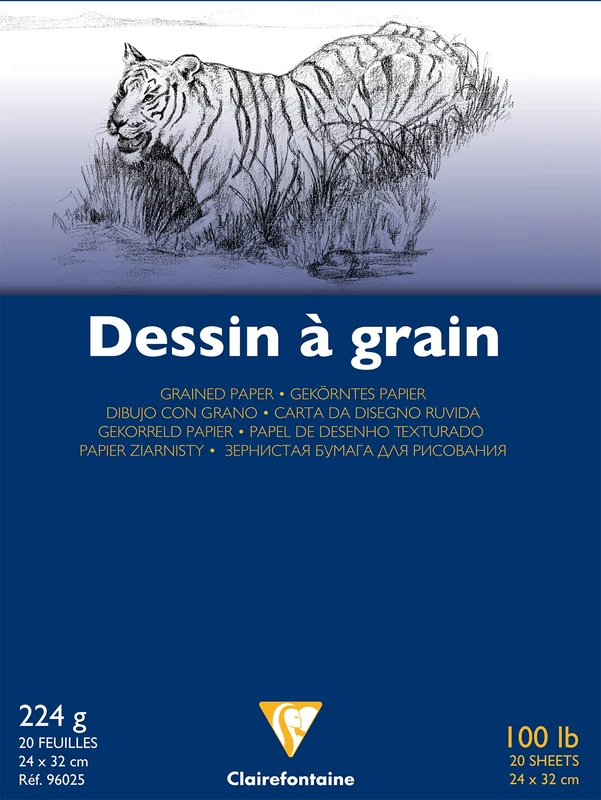Clairefontaine 96025C Bloc Encollé Papier Dessin à Grain - 20 Feuilles Papier Dessin au Grain Marqué - 24x32 cm 224g - Idéal pour le Dessin Scolaire - Paquet de 5 blocs