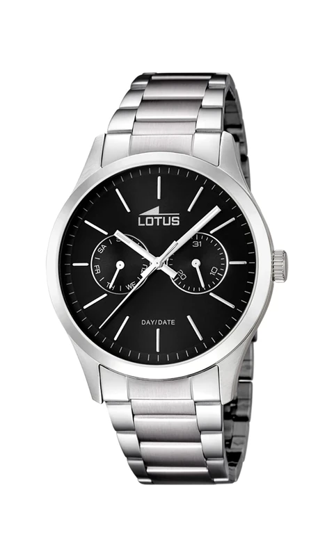 Lotus Men's Quartz Watch with Black Dial Analogue Display and Silver Stainless Steel Bracelet 15954/3
