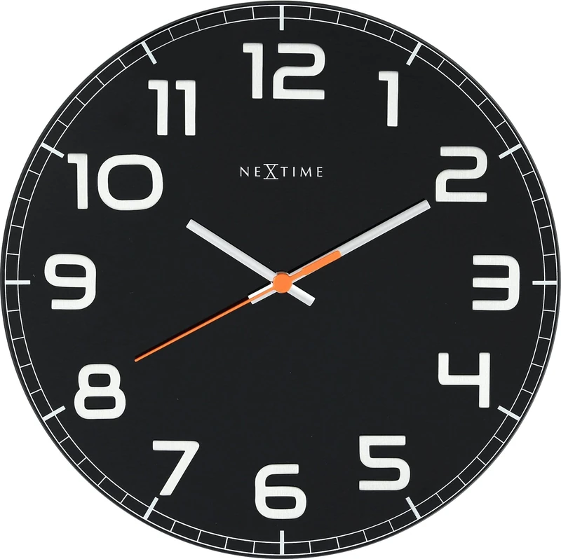 NeXtime wall clock "CLASSY ROUND", very silent, round, made of glass, black, ø 30 cm