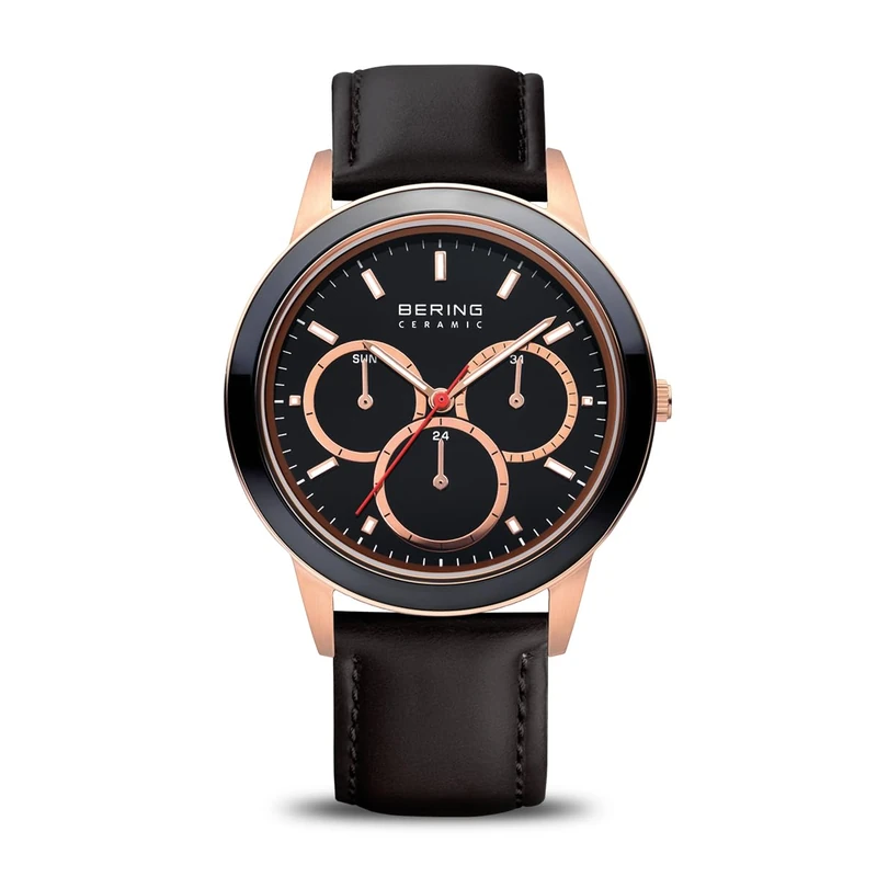 BERING Unisex Analog Quartz ceramic collection Watch with Calfskin Leather Strap and Sapphire Crystal 33840-446