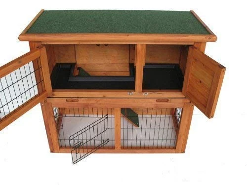 BUNNY BUSINESS Double Decker Rabbit/Guinea Hutch Hutches with ramp SLIDING PLASTIC TRAY 36" Includes Deluxe Hutch Cover