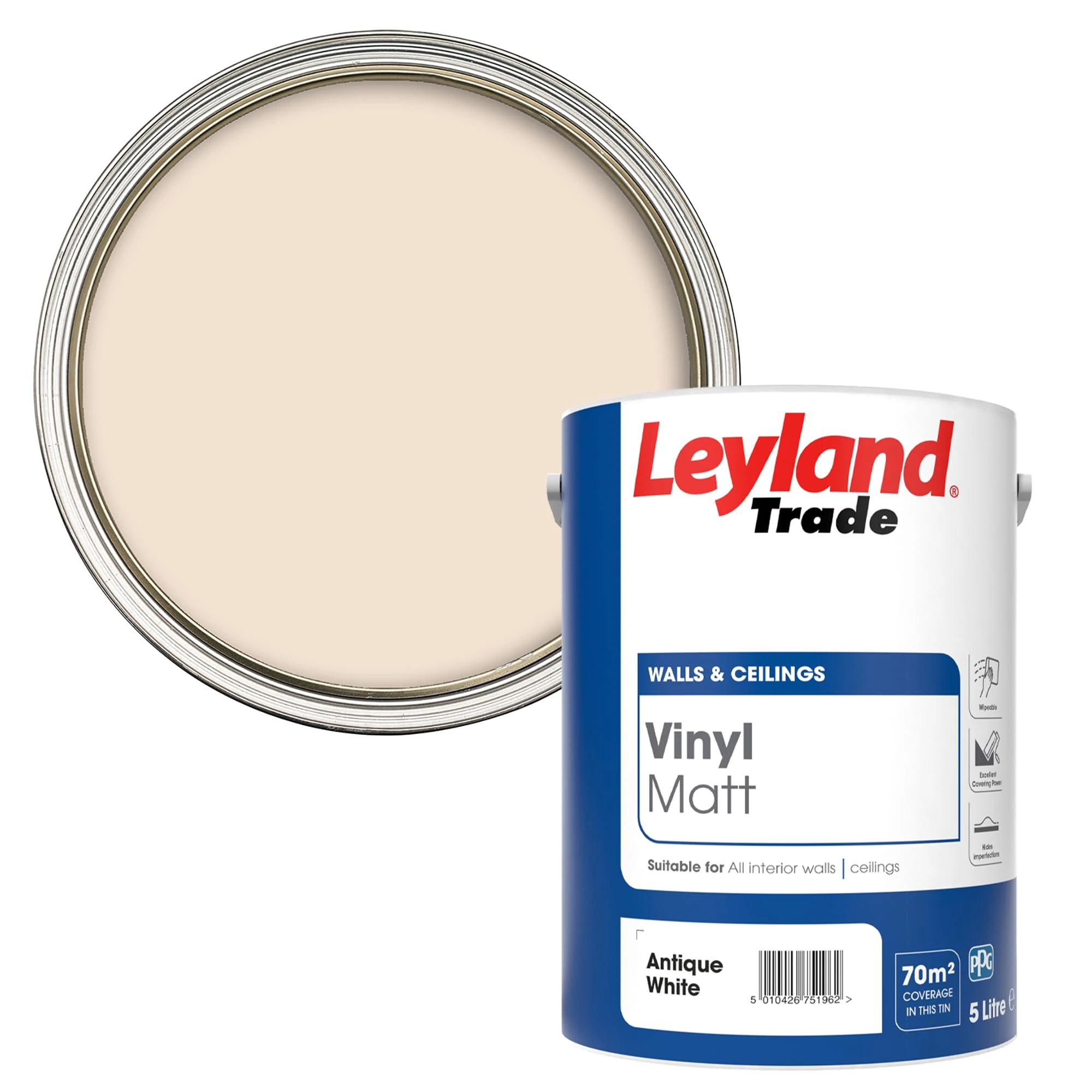 Leyland Trade Vinyl Matt Emulsion Paint - Antique White 5L