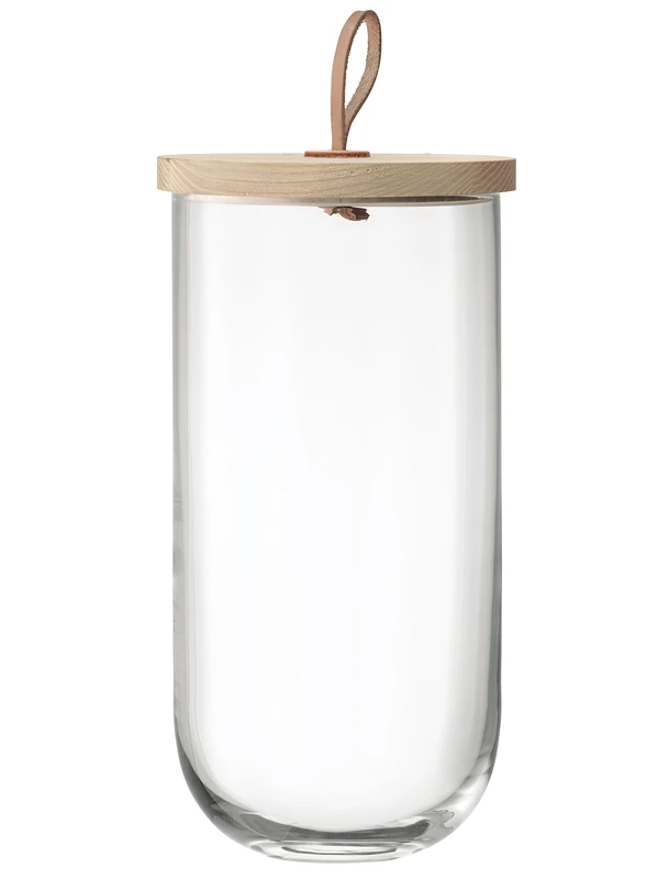 LSA International Ivalo Container & Ash Lid H29.5cm Clear| 1 Unit | Mouthblown & Handmade Glass | Hand Planed Wood | IV06 - Image 1