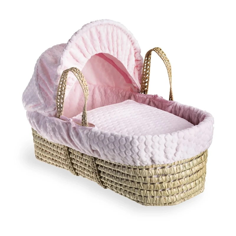 Clair de Lune Marshmallow Palm Moses Basket with Baby Bedding Pink 75 x 28 cm