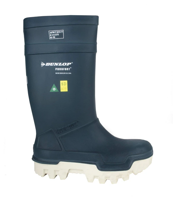 DUNLOP Thermo+ Full Safety Wellington Boot - Unisex, Antistatic and Waterproof, Work Wellies with Cold Insulation for Agriculture Use, Purofort, Navy/White - EU43, UK9 - Image 1