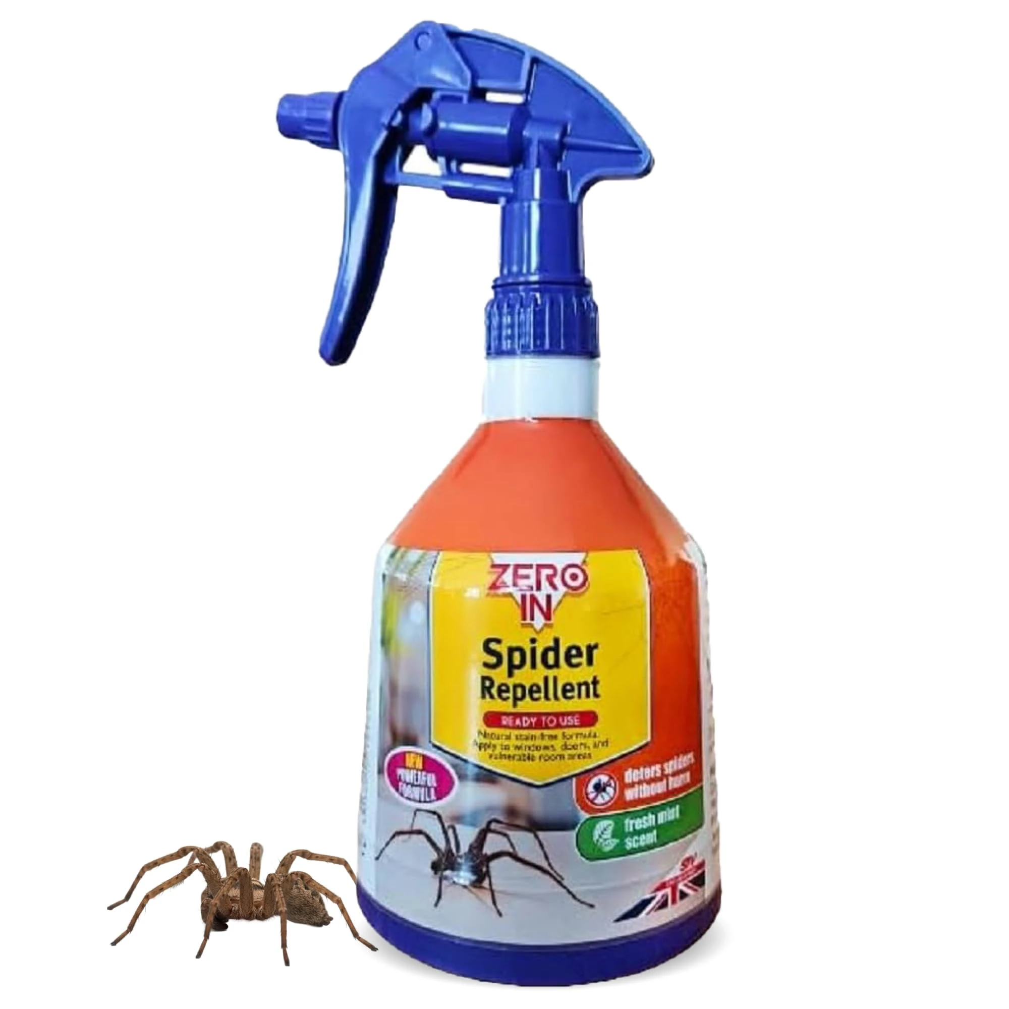 Zero In Spider Repellent – Indoor Peppermint Oil Spray – Non-Toxic, Natural Mint Deterrent – Easy to Use Spider Repellent Spray – Safe for Home Use & Around Pets, Lasts up to 3 Weeks – 500ml