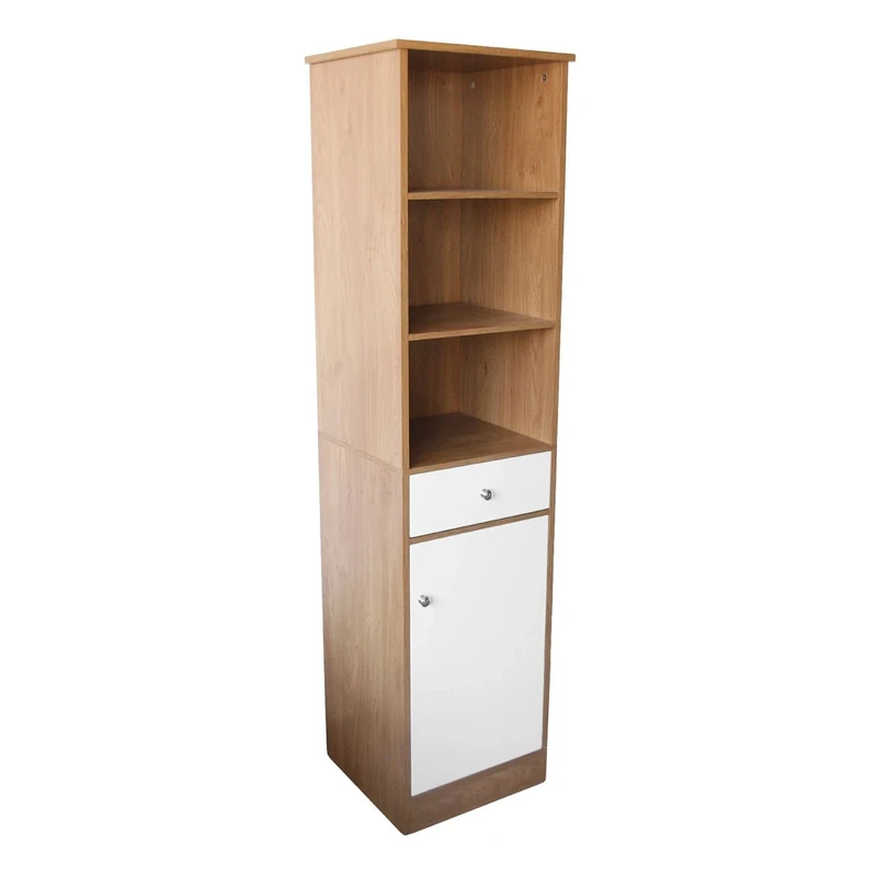 Premier Housewares Floorstanding Cabinet with Oak Effect/High Gloss, 160 x 40 x 38 cm - White