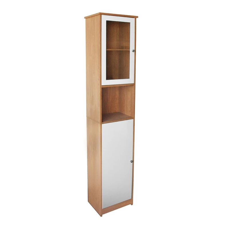 Premier Housewares Floorstanding Cabinet with Oak Effect/High Gloss, 189 x 40 x 30 cm - White