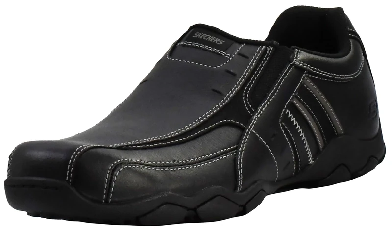 Skechers USA Men's Diameter-Nerves Slip-On Loafer, Black Leather, 14 D (M)