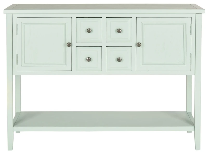 SAFAVIEH Contemporary Wooden Side Table with Storage, in Celadon, 40 X 115 X 85