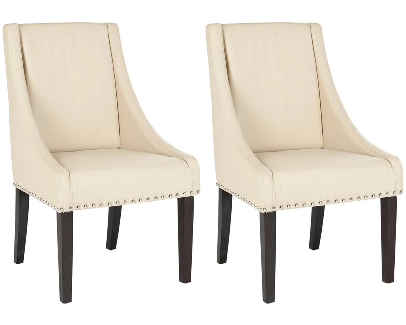 SAFAVIEH Set of 2 Wooden Dining Chairs, in Cream and Leather