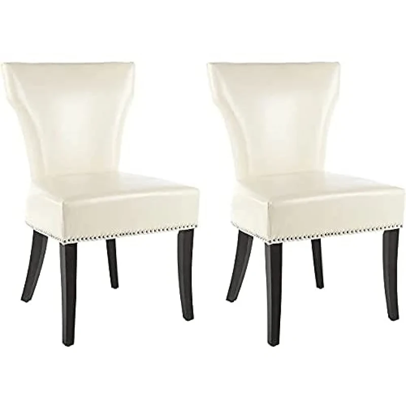 SAFAVIEH Set of 2 Contemporary Upholstered Chairs, in Cream and Leather