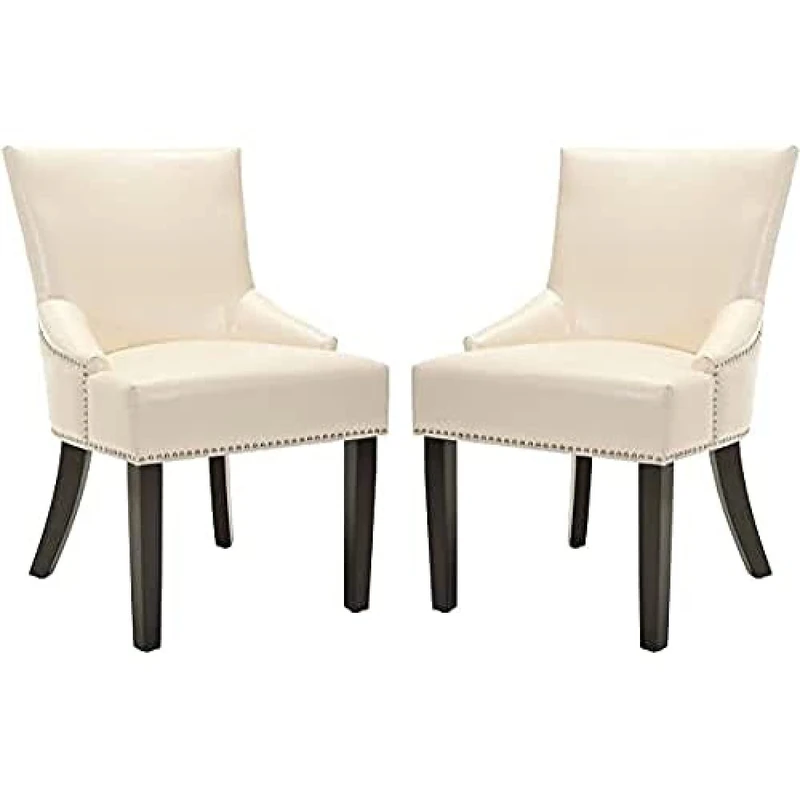 SAFAVIEH Set of 2 Ottoman, in Cream and Leather, 65 X 55 X 90
