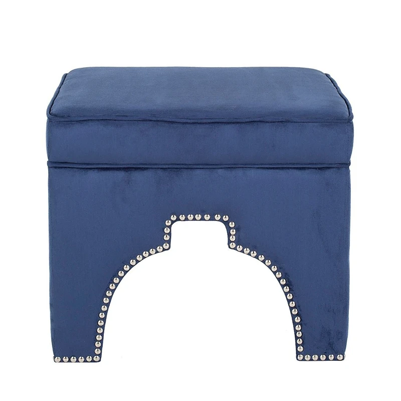 SAFAVIEH Upholstered Ottoman, in Navy, 55 X 55 X 45