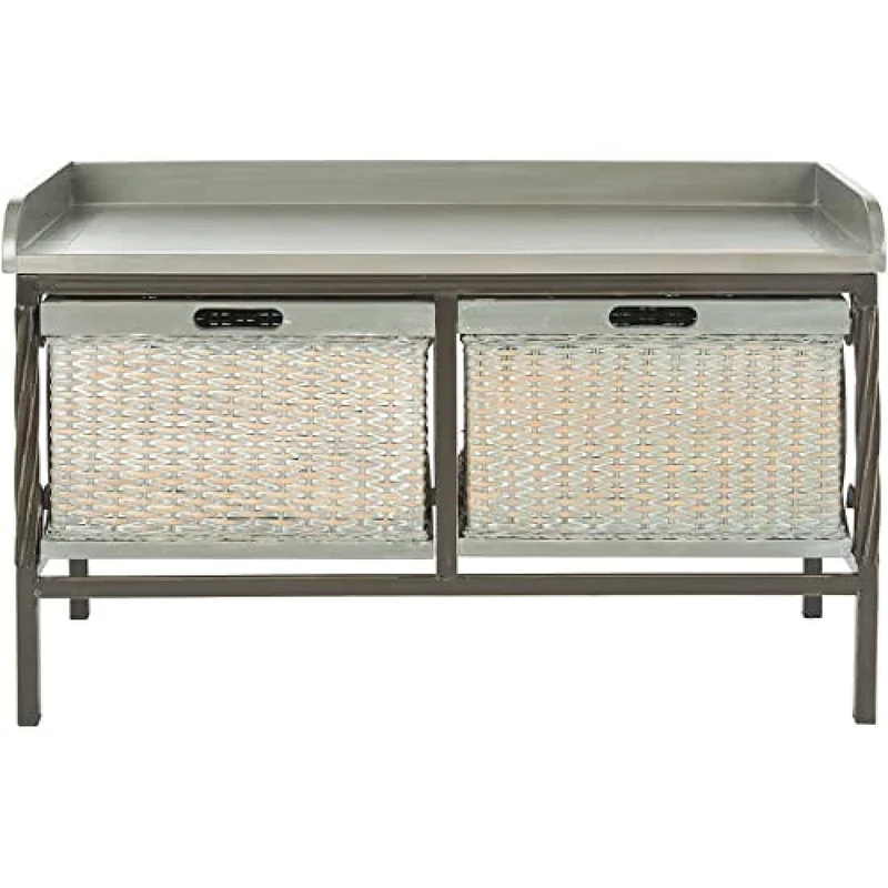 SAFAVIEH Rustic Indoor Bench in Antique Pewter and French Grey, 40 X 85 X 50