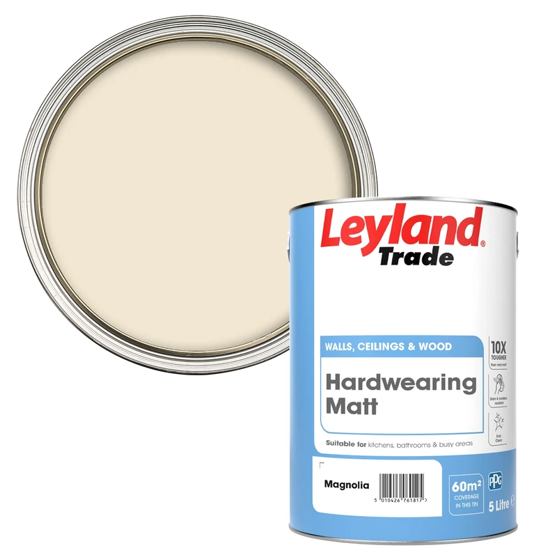 Leyland Trade - Hardwearing Acrylic Matt Paint - Magnolia - 5L