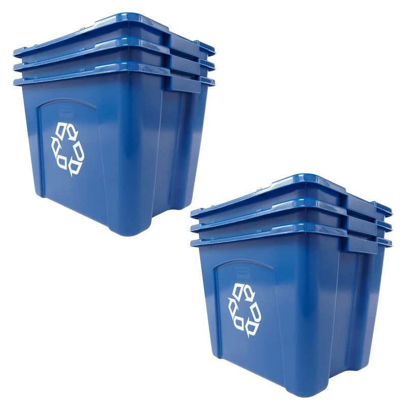 Rubbermaid Commercial Products, Recycling Bins/Boxes for Paper and Packaging, Stackable, 14 GAL, for Indoors/Outdoors/Garages/Homes/Commercial Facilities, Blue (FG571473BLUE), Pack of 6