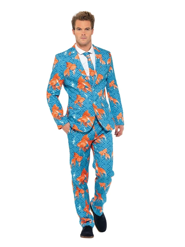 Smiffys Goldfish Suit, Blue with Jacket, Trousers and Tie, Stand Out Suits Fancy Dress, Comedy Dress Up Costumes, World Book Day