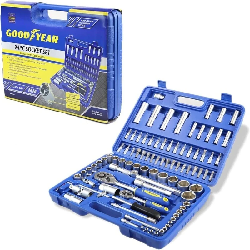 Goodyear 94 Pc Socket Set Professional Tool Kit Metric Ratchet Set Flexi Bar New - Image 1