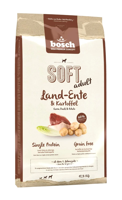 bosch Pet Food HPC SOFT Adult Farm Duck & Potato Semi-moist dog food for adult dogs of all breeds Single Protein Grain Free, 13.00 kg