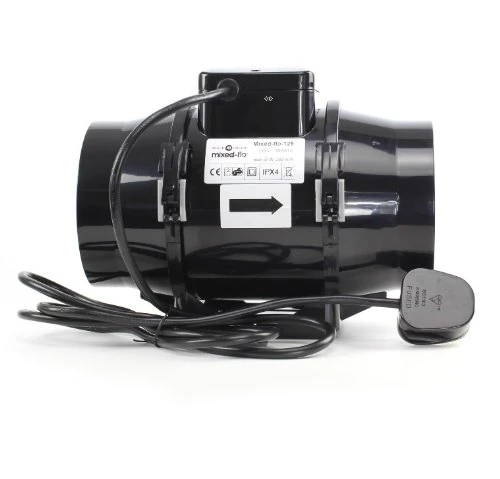 Black Orchid Mixed-flo® In Line Extractor Fan for Hydroponic Grow Room Tent (5" dia 125mm)
