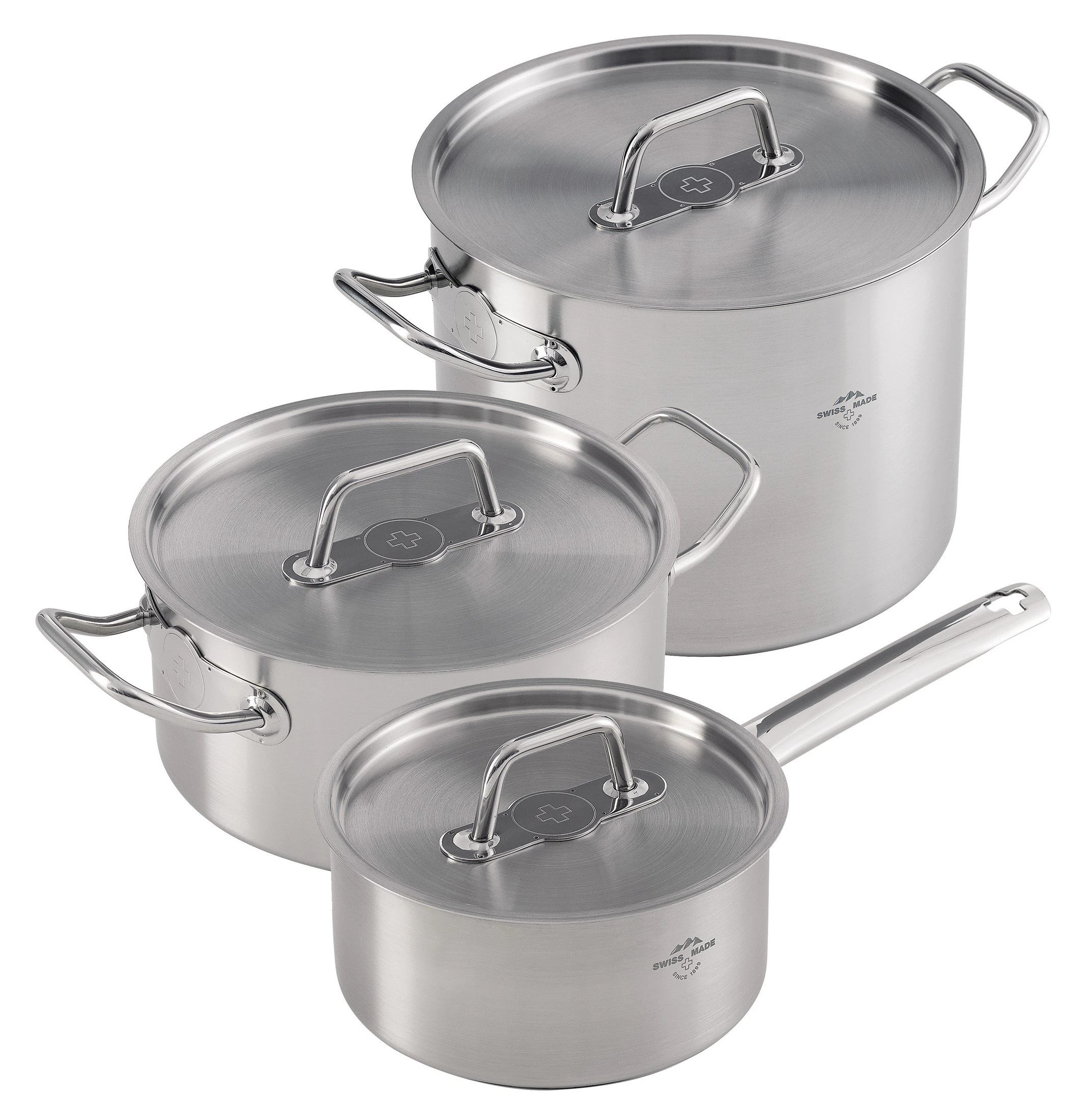 Kuhn Rikon Montreux Stainless Steel 3-Piece Cookware Set, Silver, 16 cm/1.5 litre, 20 cm/3 litre & 24 cm/6 litre
