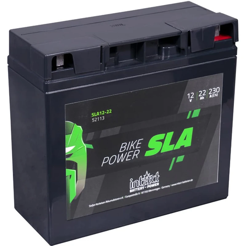 intAct - AGM Motorcycle Battery | Battery for Scooters, Motorcycles etc. Maintenance-free & Leak-proof Battery | SLA12-22, 52113, 12V Battery, 22 Ah (c20), 230 A (EN) | Dimensions: 185 x 80 x 170 mm