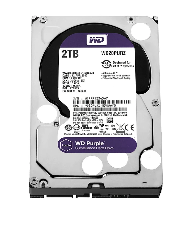 Western Digital 2TB Purple Hard Drive - 64 Cameras, 180TB/yr