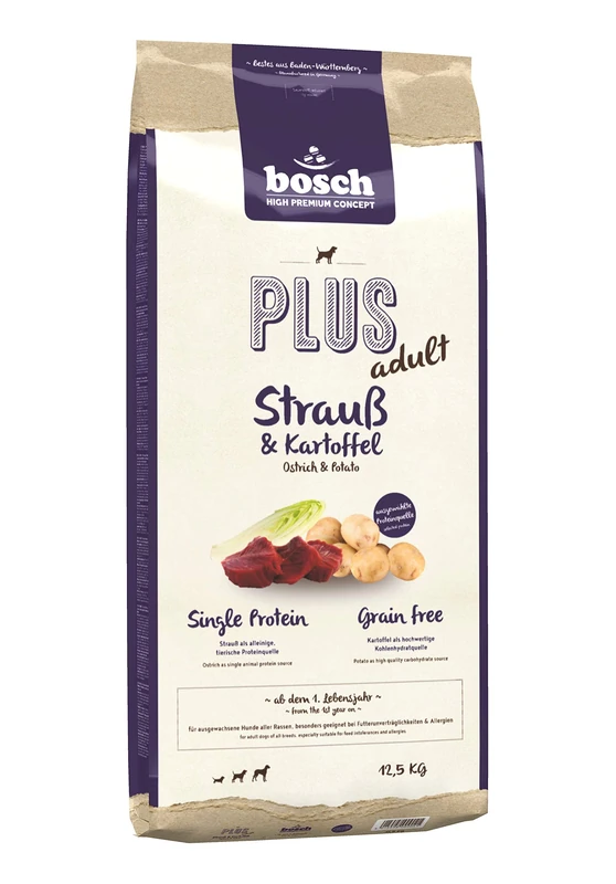 bosch Pet Food HPC PLUS Adult Ostrich & Potato Dry dog food for adult dogs of all breeds Single Protein Grain Free, 13.00 kg - Image 1
