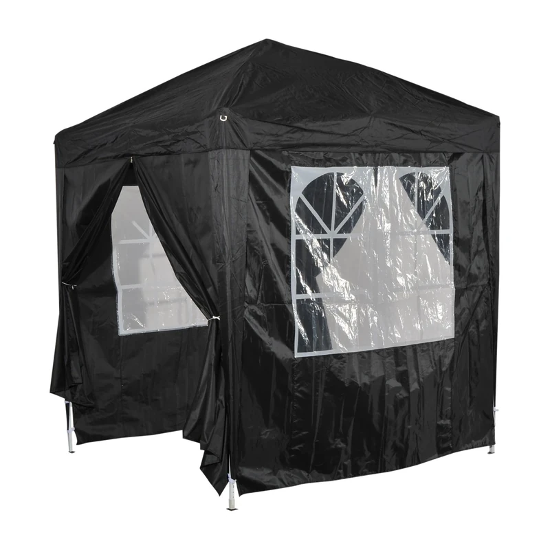 Outsunny 2m x 2m Garden Heavy Duty Pop Up Gazebo Marquee Party Tent Wedding Canopy With Carry Bag Black + Removable 2 windows , 2 doors