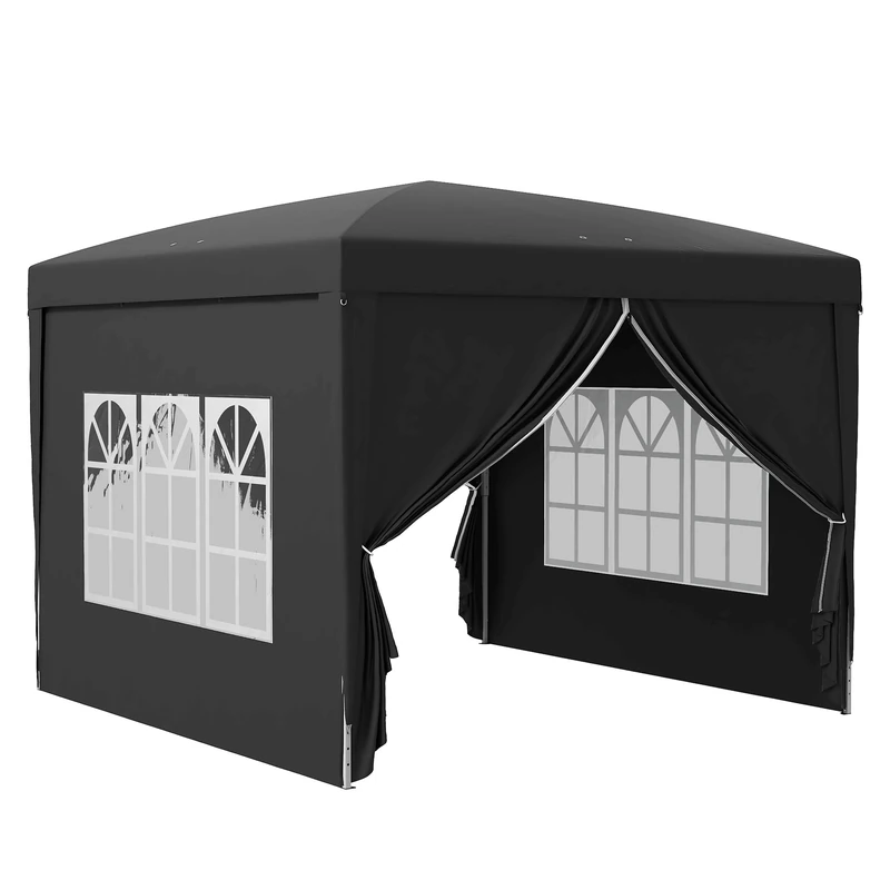 Outsunny 3 x 3 m Garden Pop Up Gazebo, Wedding Party Tent Marquee, Water Resistant Awning Canopy with Sidewalls, Windows, Carry Bag, Black