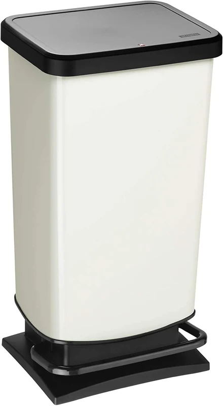 Rotho Paso Dustbin 40l with pedal and lid, Plastic (PP) BPA-free, white metallic, 40l (35,3 x 29,5 x 67,6 cm)