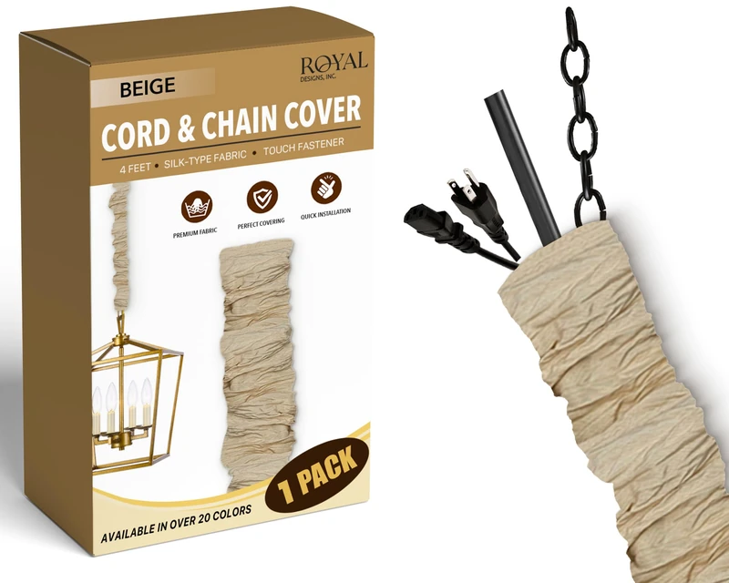 Royal Designs, Inc. CC-18-BG Cord & Chain Cover 4' Silk-Type Fabric Touch Fastener, Beige