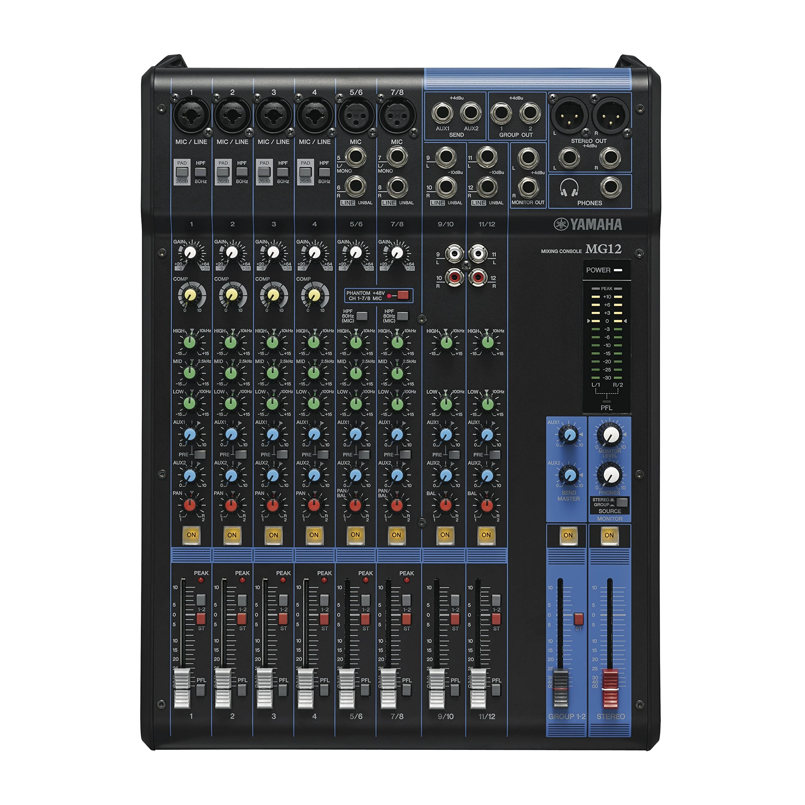 Yamaha MG12 Mixer - Compact mixer with 12 input channels, 2 group buses, 2 AUX and D-PRE mic preamps