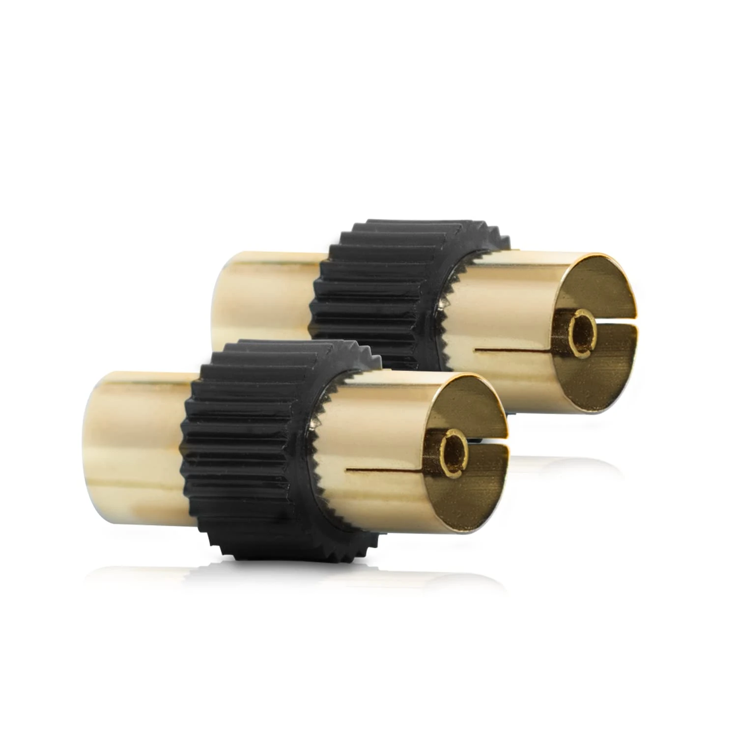 CableMountain Coaxial TV Aerial Connector | 24K Gold Plated Female to Female Coaxial Cable Connectors, Aerial Adapter for RF Coax Cable, Free View | Black (Pack of 2)