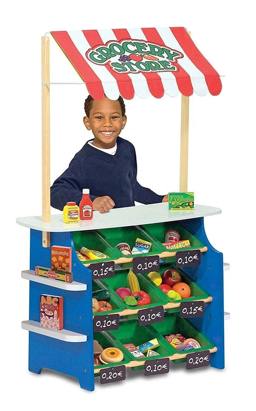 Melissa & Doug Grocery Store and Lemonade Stand Pretend Play Toy Large Wooden Playset Interactive Role-Playing Gift for Boys and Girls Age 3+