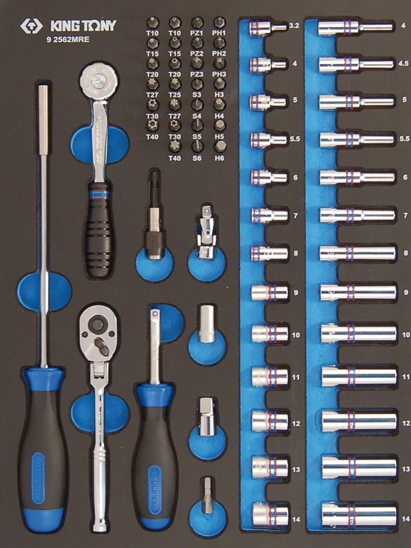 KING TONY 92562MRE Socket Eva Foam and PP, 4-14 mm, 1/4-inch Drive, Set of 62