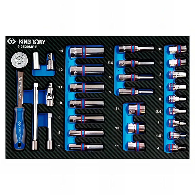 KING TONY 92529MRE Socket Eva Foam and PP, 4-14 mm, 1/4-inch Drive, Set of 29