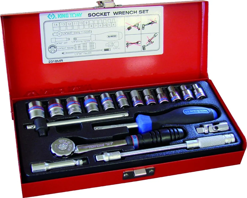 KING TONY 2318MR Socket Metric, 1/4-inch Drive, Set of 18