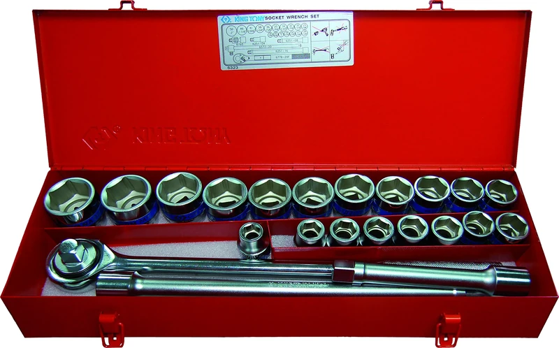 KING TONY 6323MR01 Drive 6 Point Metric Socket, Chrome, 3/4-inch, Set of 23