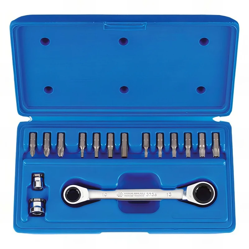 KING T. 1014CQ-Chiave combinata a cricchetto a testa poligonale metriche con Set di punte per giravite, confezione da 13 pezzi